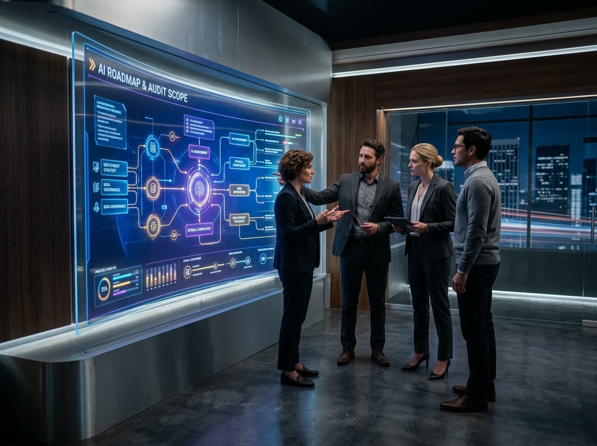 AI Audit & Scope Understanding — professionals analyzing a digital roadmap